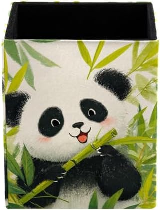 Panda Pen Holder for Desk Decor, Rectangular PVC Leather Pencil Cup for Desk Pen Organizer, Makeup Brush Holder for School, Home, Office