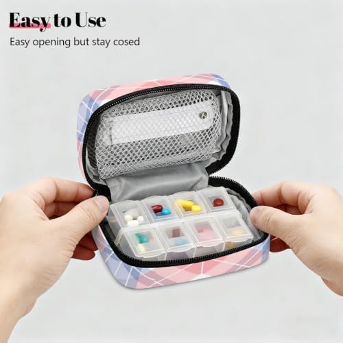 Travel Pill Organizer Pink Blue Plaid Small Pill Case