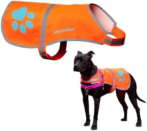Blaze Orange Dog Vest. Reflective High Visibility in Hunting & Wooded Areas