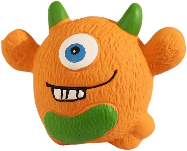 Dog Squeaky Toy, Monster Shape Chew for Small Medium Breeds Puppy Teething Relief Durable Latex for Biting Cleaning Interactive Washable Pet Supply (Orange)
