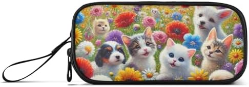 Pencil Pouches Zipper Pencils Case Playful Pets Colorful Floral Field Storage Pencil Bag Classroom Pen Bag Boys Art Prints Adults Kids Back to School Organizer