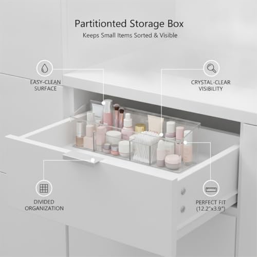Quick-Access Clear PET Storage Box with Dividers, Easy-to-Clean Organizer for Bathroom Drawers and Vanities (1 Piece)
