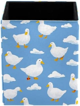 Cute Duck Pen Holder for Desk Decor, Rectangular PVC Leather Pencil Cup for Desk Pen Organizer, Makeup Brush Holder for School, Home, Office