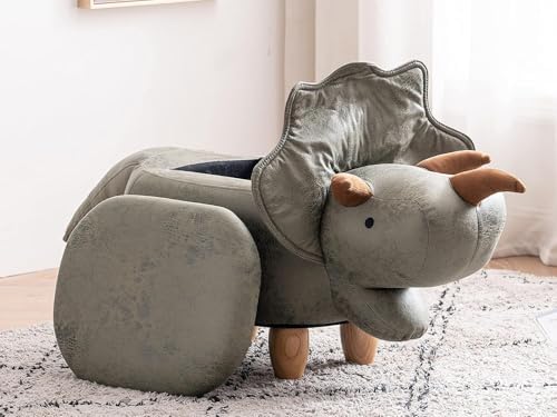 Home 2 Office Dinosaur Ottoman with Storage for Bedroom, Playroom, Nursery or Recreation Room Decor, Soft Animal-Shaped Ottoman with Wooden Legs