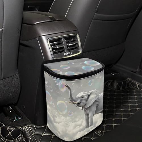 DISNIMO Cool Elephant Car Trash Can with Lid Leak Proof Trash Bin Garbage Bag Collapsible Automatic Portable Trash Can Easy to Clean Used in Car Home Office