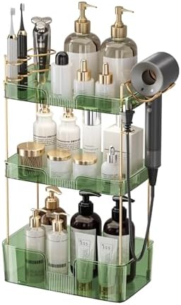 YCIA&DONE Bathroom Counter Organizer, Large Makeup Organizer Countertop, Shelf Storage, Vanity Tray, Easily Assemble for Bathroom Organizers and Storage, Undersink, Cabinet, 3 Tiers Green