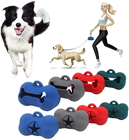 5 Rolls Portable Bone Shape Dog Poop Bags - Silicone Dispenser Refills - Outdoor Travel (Grey)