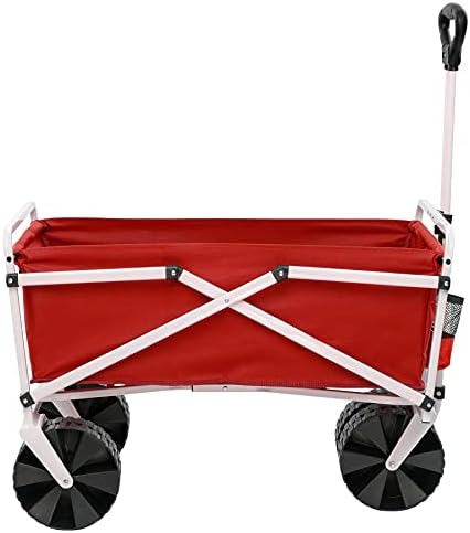 YSC Folding Beach Wagon – Collapsible Cart with Wheels – Utility Shopping Basket – Everyday Carrying Wagon – Large Outdoor Cart – Heavy-Duty Beach Utility Caddy (Red)