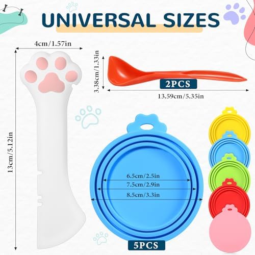Uiifan 8 Pcs Cat Food Can Covers Lids Set, Silicone Pet Food Can Lids with Multi-Function Cat Foods Spoon and Opener, Silicone Wet Foods Spoon for Cats and Dogs(Multicolor)