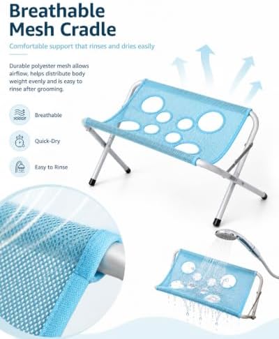 Foldable Pet Bathing Stand Portable Dog Shower Grooming Rack | With 8 Leg Openings 44 LBS Capacity Pet Grooming Hammock and Stand for Small Dogs and Cats, Bathing, Nail Trimming and Daily