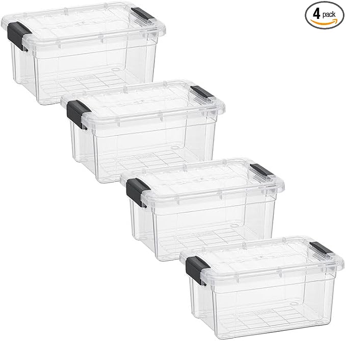 Superio 3.4 Quart Clear Plastic Storage Boxes with Lids, Stackable Organizer Containers, BPA-Free Storage Bins for Home, Office, School & Dorm, 4 Pack