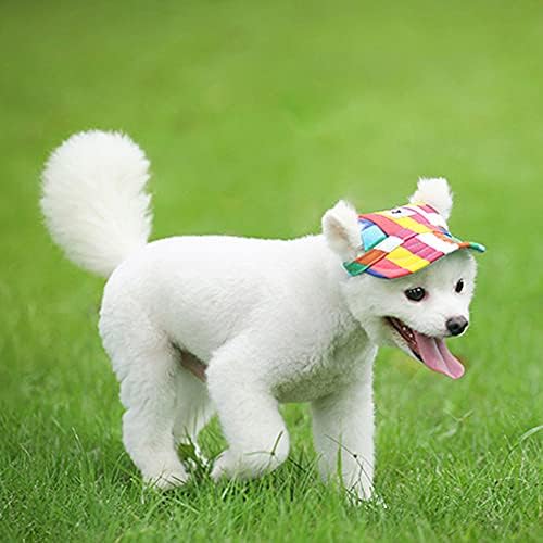 Leconpet Baseball Caps Hats with Neck Strap Adjustable Comfortable Ear Holes for Small Medium and Large Dogs in Outdoor Sun Protection (L, Stripe)