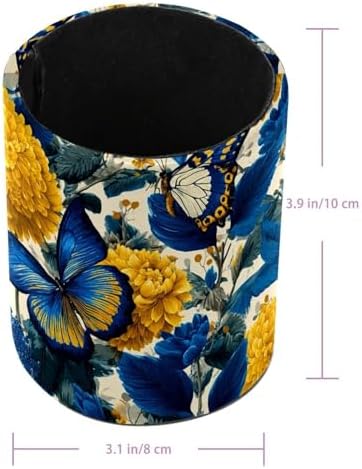 Faux Leather Pen Holder for Desk, Pencil Organizer Butterfly Pen Cup Desk Decor Makeup Brush Holder Storage for Office Home