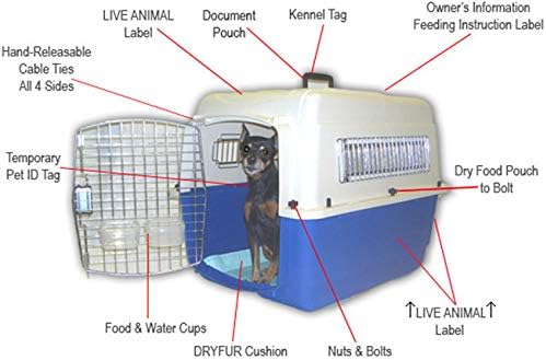 Complete - MD Deluxe Pet Airline Travel Kit with Pad, Dishes, Live Animal Labels, Water Funnel, Metal Nut Bolts, Name tag, Travel Document Holder