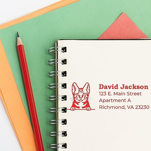 Peeking American Shorthair Cat Self-Inking Address Stamp - Crisp Imprint | Personalised Address Stamp for Pet Owners. Choice of 11 ink colors. American Shorthair Cat Address Ink Stamp. 4 case colors.