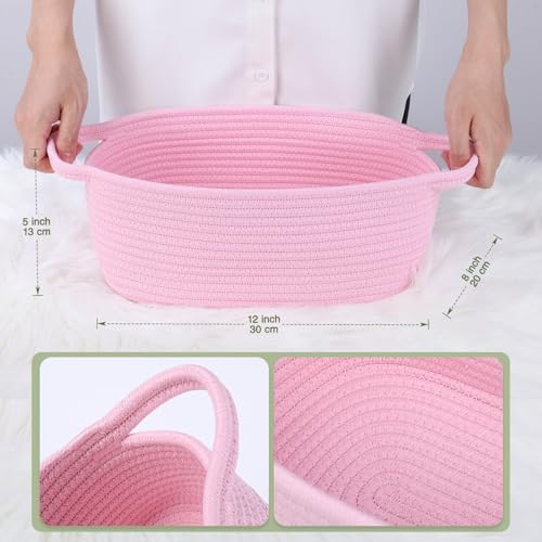 Empty Gift Basket to Fill with Handles, 12x8x5 inch - Large Woven Gifts Basket for Baby Shower, Women, Girls, Valentine Gifting - With Gift Bag & Ribbon - Pink, 1Pack