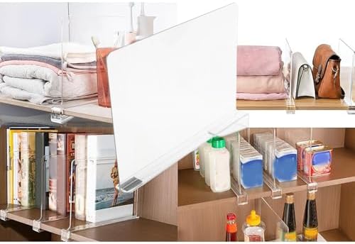 Luqeeg Closet Shelf Divider, Quick Installation and Easy Removal Portable PET Transparent Closet Shelf Separator for Wardrobe Cabinet Book Shelves Item Rack Organization