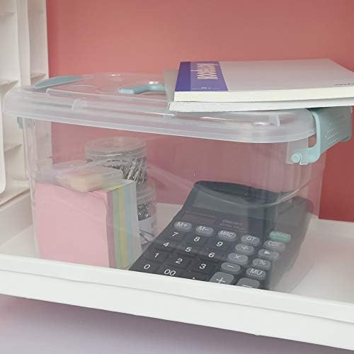 Sandmovie Clear Storage Latch Bin, Plastic Storage Container Box with Lid and Handle, 6 Packs