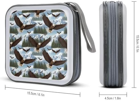 40-Disc Capacity CD/DVD Case Cool Bald Eagle, Hard Plastic Protective Storage Binder with Zipper, Portable Organizer for Car Home Office
