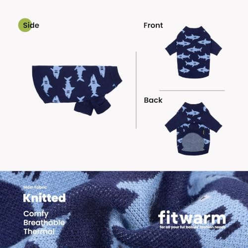 Fitwarm Shark Dog Sweater, Winter Clothes for Small Dogs Boy Girl, Blue, XL
