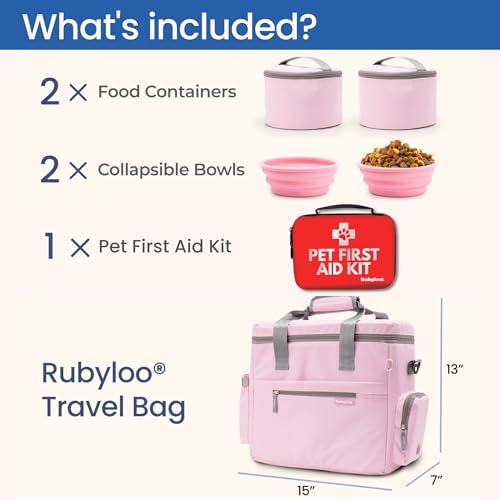 Rubyloo Pet Travel Bundle – Original Doggy Bag (Lt Pink) + Vet-Approved Pet First Aid Kit for Dogs & Cats