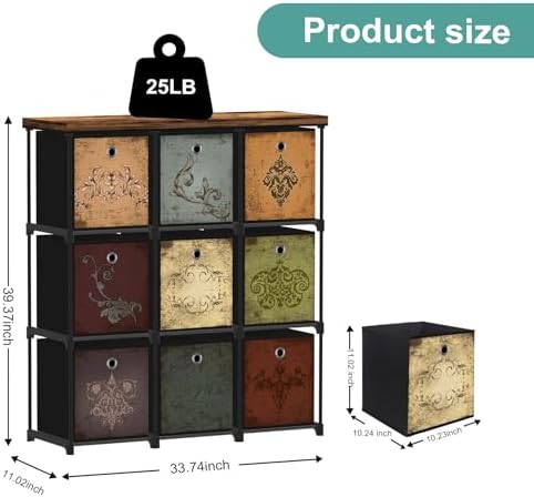 VASICAR Fabric Dresser with 9 Drawers, DIY Cube Organizer for Closet | Storage Drawer Unit Chest of Drawers for Bedroom, Living Room, Hallway, Dorm, Pattern