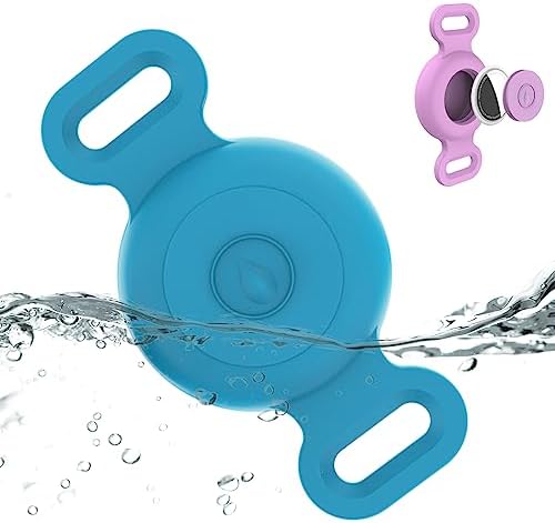 Waterproof Dog Collar with Airtag (1st & 2nd Gen) Holder, 1 Pack | Lightweight Silicone Hidden AirTag Holder for Dog Collar, Anti-Lost AirTag Case for Pet Cat Dog (Blue)