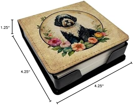 Caroline's Treasures Portuguese Water Dog and Flowers PU Leather Note Paper Holder with Artist-Designed Cover, Desk Accessory, Office Gift