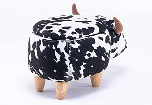 Home 2 Office Cow Ottoman for Kids' Bedroom, Playroom, Nursery, and Living Room, Animal Ottoman with Storage, Footstool for Kids, Black/White