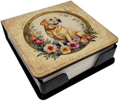 Caroline's Treasures Yellow Labrador Retriever and Flowers PU Leather Note Paper Holder with Artist-Designed Cover, Desk Accessory, Office Gift