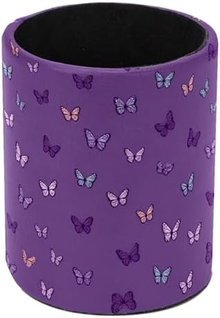 Faux Leather Pen Holder for Desk, Pencil Organizer Butterfly Pen Cup Desk Decor Makeup Brush Holder Storage for Office Home