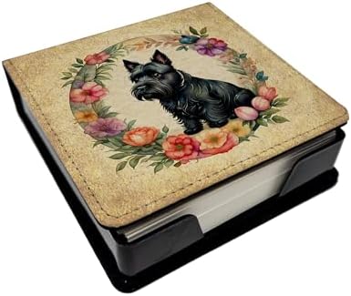 Caroline's Treasures Scottish Terrier and Flowers PU Leather Note Paper Holder with Artist-Designed Cover, Desk Accessory, Office Gift