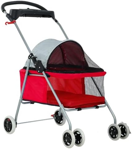 Stress Free Pet Stroller for Medium Small Dogs 4 Wheels Folding Portable Cat Dog with Cup Holders Removable Liner Easy to Carry(B)