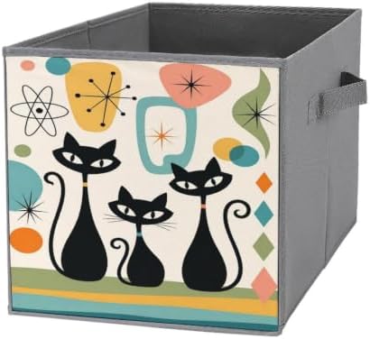 Cats Abstract Art Storage Bin with Handles, Oxford Fabric Foldable Storage Cube Organizer for Clothes, Towels, Bedroom, Living Room, Home Organization
