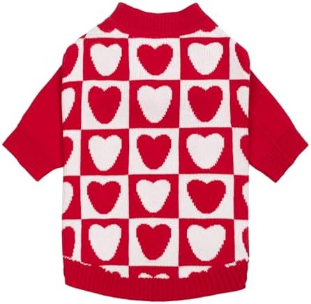 Fitwarm Checkered Heart Dog Sweater, Cozy Valentines Outfit for Small Dogs Girl, Festive Pet Clothes, Red, White, Small