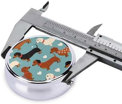 Dachshund Printed Pill Organizer,Round Travel Pill Organizer mini Medicine Pill Box for Purse Iron Plating