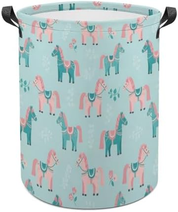 Foldable Laundry Storage with Handles Flowers Floral Horse Couple Art, Waterproof Hamper Basket for Clothing, Toys, and Home Organization