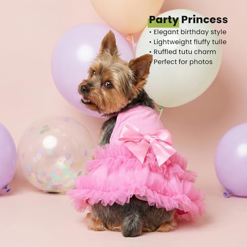 Fitwarm Sparkly Dog Tiered Dress, Fancy Dog Clothes for Small Dogs Girl, Bohemian Doggie Birthday Outfit, Pet Apparel, Pink, Medium