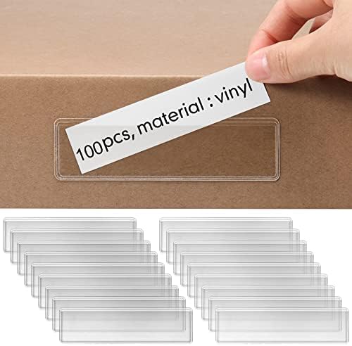 Epakh 50 Pcs Self Adhesive Label Holders 1.2 x 4.3 in Shelf Tag Pockets | Insert Card Sleeves for Storage Bin Shelving Warehouse Office Retail Drawer Mailbox Organization Identification