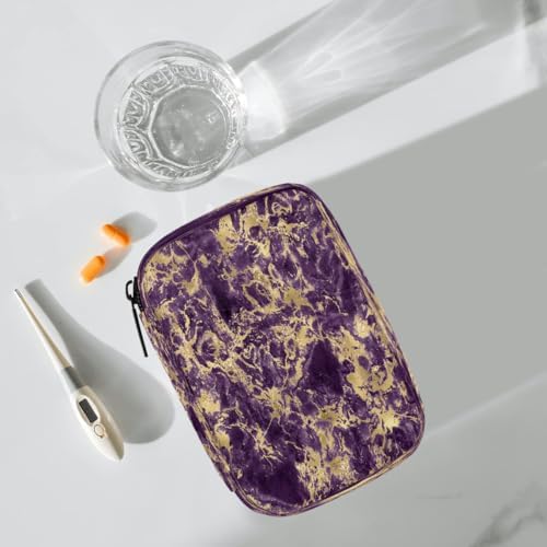 Pill Organizer Box Purple and Gold 7-Day Weekly Medicine Pill Case Travel Pill Container Portable Pill Holder Storage Purse Bag Small Compact Size for Vitamin Supplement Birth Control