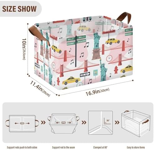 New York City Symbols Storage Bins Collapsible Storage Basket Box with Handles Organizer for Clothes Shelves Closet Cabinet Home Office, 1PC