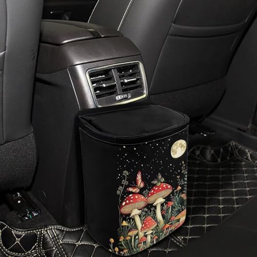 DISNIMO Butterfly Mushroom Car Trash Can with Lid Cute Car Accessories Leak Proof Car Trash Bag Hanging Car Garbage Can Multipurpose Storage Container for Back Seat Road Trip