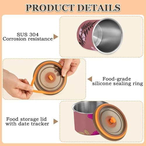 Purple Wild Roses Coffee Canister with Lid Airtight Food Storage Containers 17oz Stainless Steel Canisters Kitchen Food Organizer for Beans, Cereal, Pasta, Flour, Sugar, Snacks