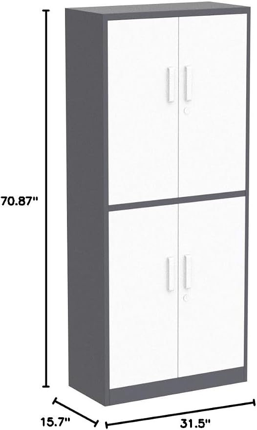 Metal Storage Locking Cabinet with 4 Doors and 2 Adjustable Shelves,71" Lockable Garage Tall Steel Cabinet,for Home Office,Living Room,Pantry,Gym,Commercial Storage (Gray White)