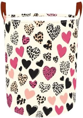 Laundry Basket 15.7x19.7 in Pink Leopard Heart Hamper for Bedroom