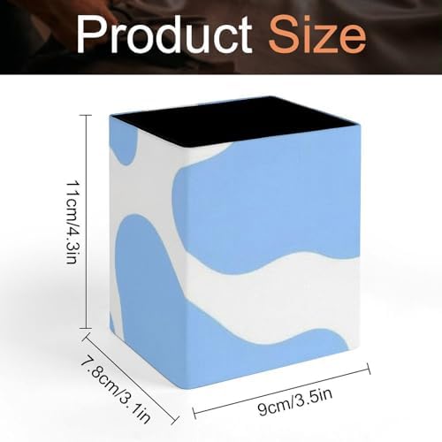Pen Holder Square Desktop Organizer Pencil Cup For Desk, Office, Home And Stationary Supplies Light Blue Animal Cow Print