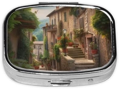 Italy Tuscan Pill Box 2 Compartment Medicine Pill Organizer Square Pill Case for Purse & Pocket Travel Pillbox Portable Metal Medicine Vitamin Fish Oil Organizer Unique Gift
