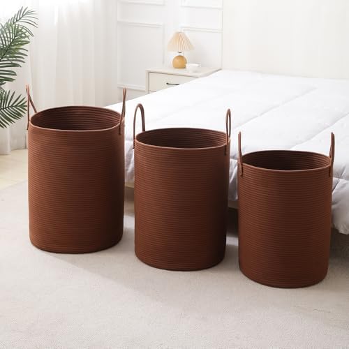 Laundry Basket Hamper Tall Rope Storage Woven for Blanket toys Dirty Clothes in Living Room Bathroom Bedroom (Dark Brown, 100L/26.4Gal)
