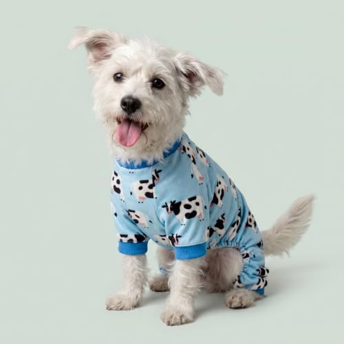 Fitwarm Milk Cow Fleece Dog Pajamas, Soft Winter Clothes for Small Dogs Boy Girl, Warm Pet Onesie, Blue, Black, White, Small