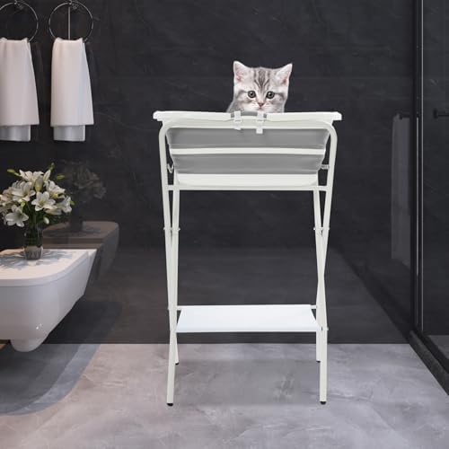 2 In 1 Elevated Dog Bathtub, Foldable Pet Washing Station with Stand | Foldable Frame with PP/Tpe Basin – Supports Up to 110 Lbs for Small Pets, Includes Restraint Belt and Bottom Storage Rack